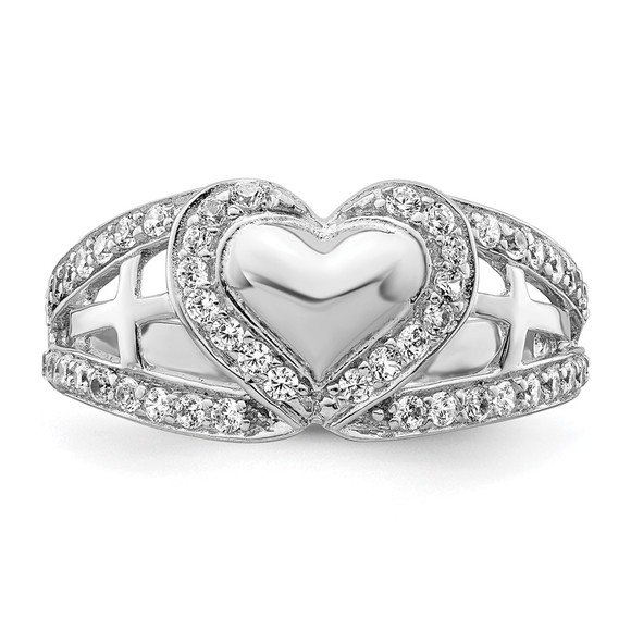 925 Sterling Silver Rhodium-plated CZ Polished Pure Heart Ring - Picture 4 of 8